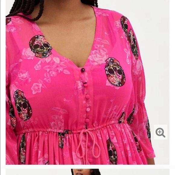 TORRID CHIFFON MAXI DRESS - SKULL PINK NWT - Picture 4 of 14